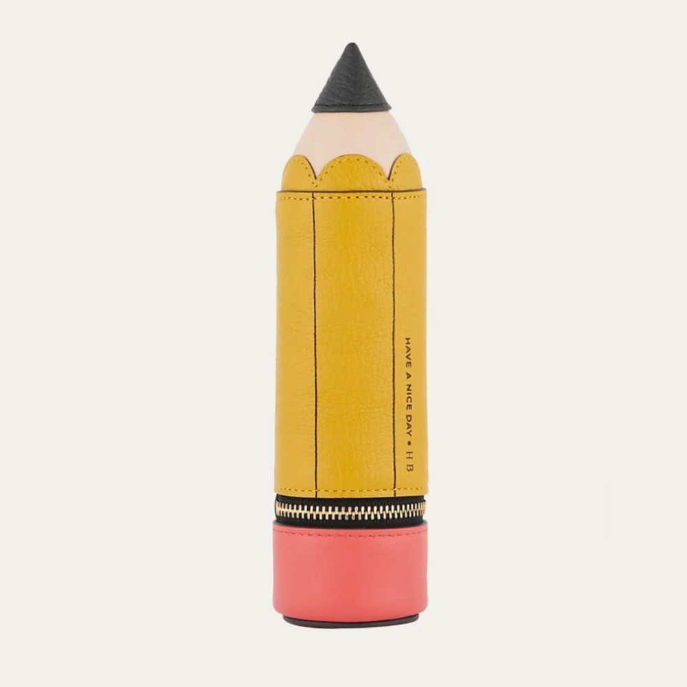 Anya Hindmarch Pencil Clutch in Mustard Snake Print